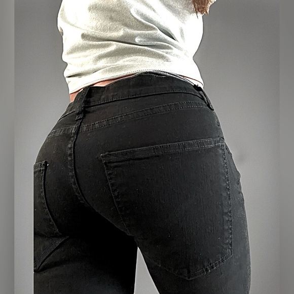 Current Elliott Black Jeans Size 4 27 Flare Bell Low Rise Womens Stretch grunge - Picture 2 of 8